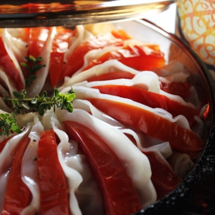白菜と茄子のヘルシー餃子をトマト蒸し鍋で!